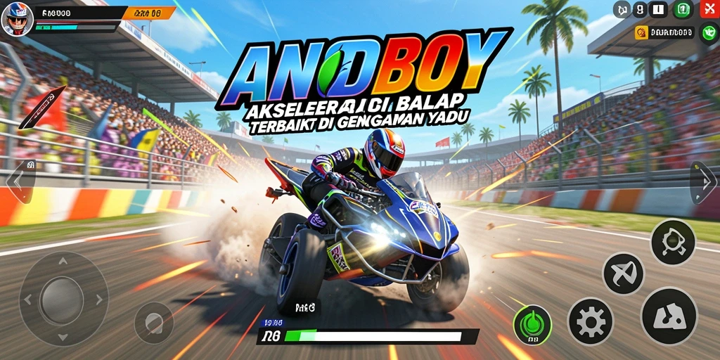 Tangkapan layar ANOBOY menunjukkan aksi balapan mendebarkan dan grafis yang memukau.