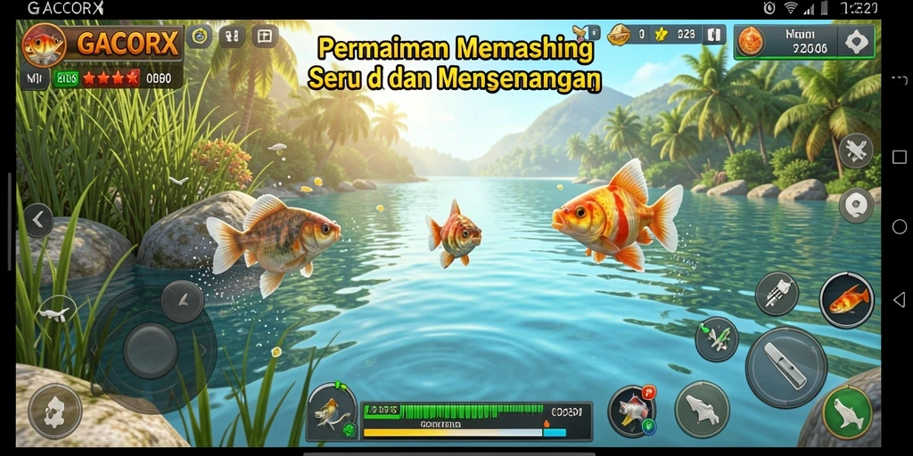 Tampilan gameplay GACORX dengan aktivitas memancing yang seru.