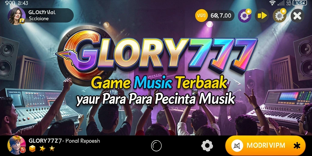 Gameplay seru GLORY777 saat pengguna bernyanyi mengikuti lirik yang ditampilkan.